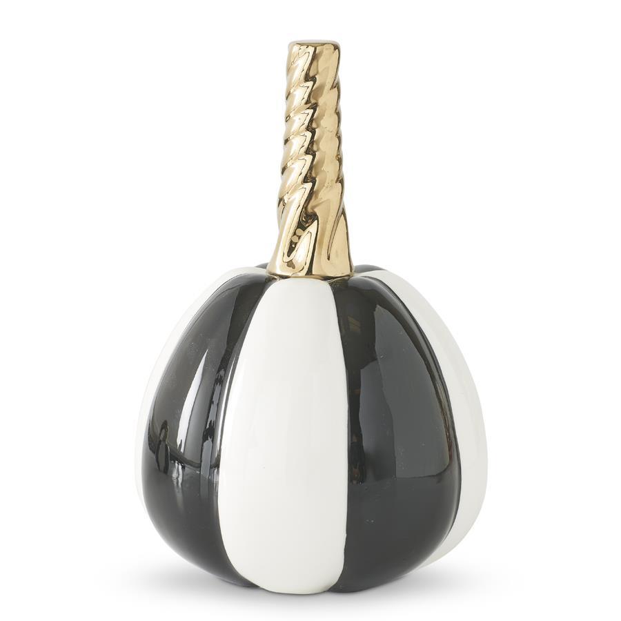 7.25 Inch White & Black Striped Ceramic Pumpkin