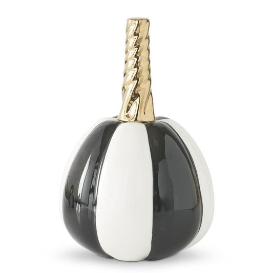 7.25 Inch White & Black Striped Ceramic Pumpkin