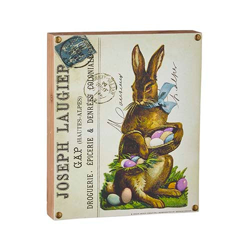 RAZ - 9.5" VINTAGE RABBIT WOOD BLOCK