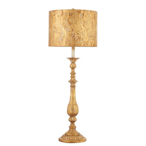 RAZ - 38" DISTRESSED GOLD LAMP WITH METAL SHADE