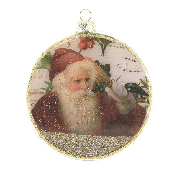 Bethany Lowe - Santa Holly Glass Ornament
