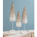 Bethany Lowe - Platinum Glitter Flocked Bottle Brush Trees Set of 3