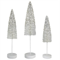 Bethany Lowe - Platinum Glitter Flocked Bottle Brush Trees Set of 3