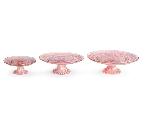 CAKE PEDESTAL IRIDESCENT PINK GLASS (Three Sizes to Choose From)