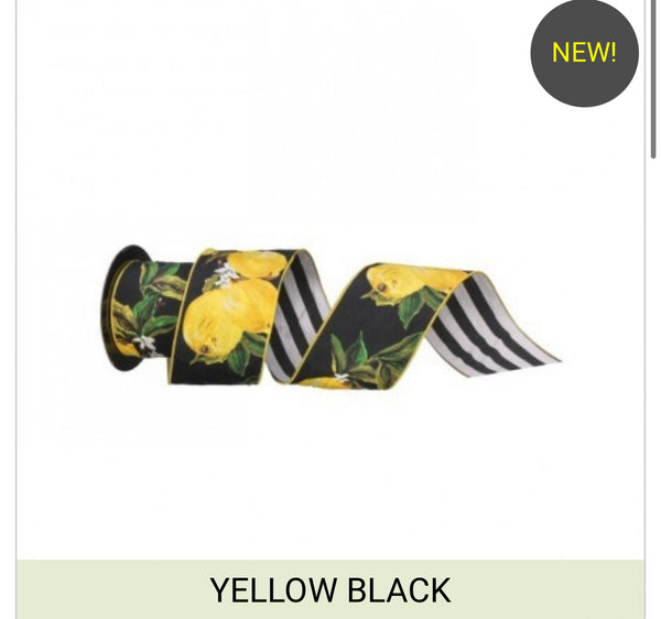 Regency - 4" X10Y LEMON RIBBON WITH STRIPE BACKING
