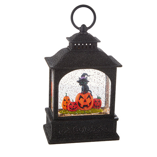 RAZ - 9.75" CAT ON JACK O LANTERNS LIGHTED WATER LANTERN