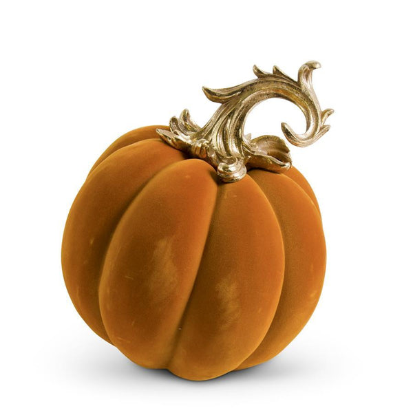 12 Inch Orange Velvet Pumpkin w/Gold Filigree Stem