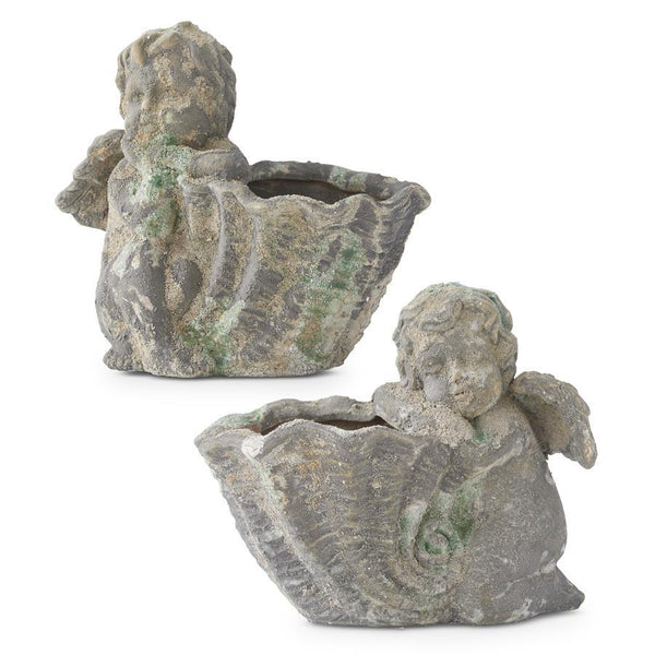Clay Distressed Patina Angel w/Pot - Right or Left