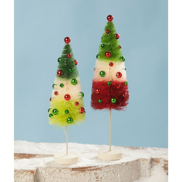 Bethany Lowe - Jolly Tricolored Bottle Brush Trees Set of 2