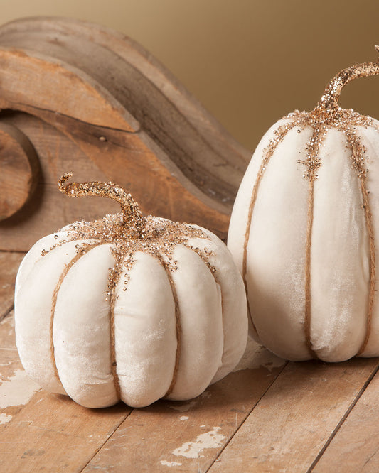 Bethany Lowe - Ivory Velvet Pumpkins (two styles to choose from)