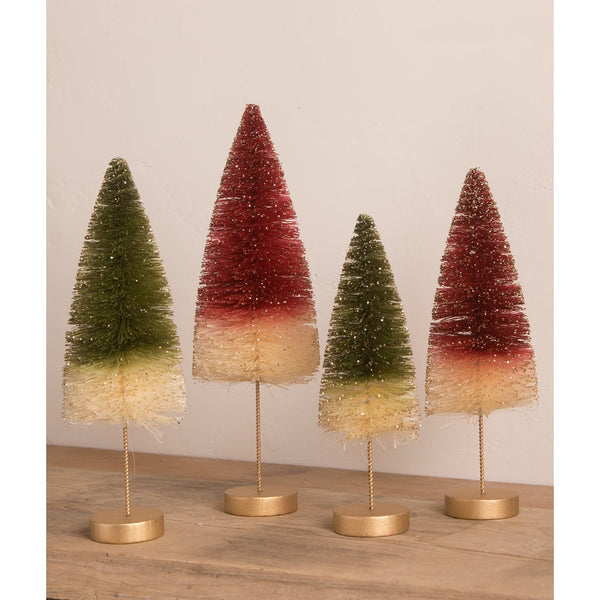 Bethany Lowe - Traditional Bottle Brush Trees with Gold Glitter Set of 4