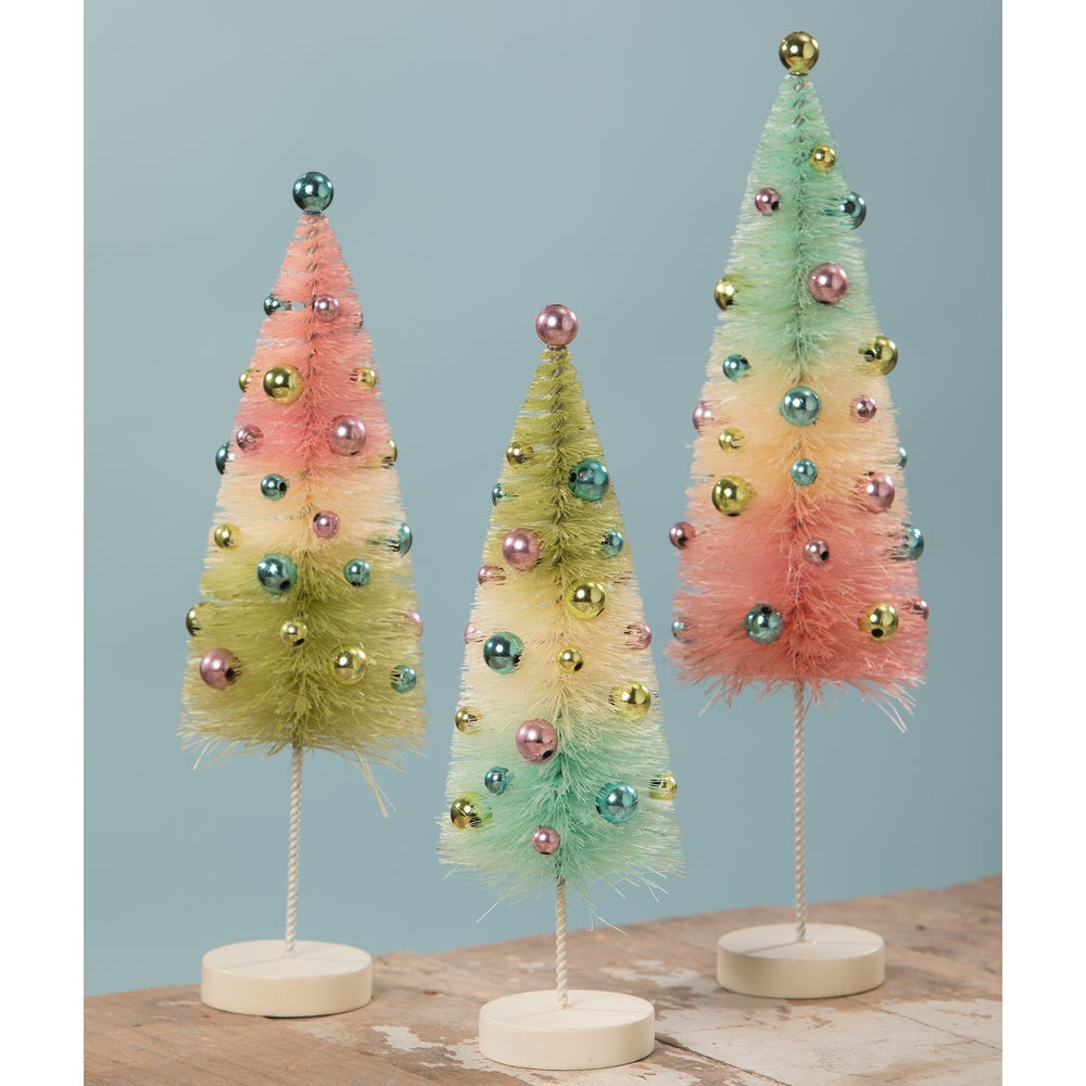 Bethany Lowe - Pastel Confetti Bottle Brush Tree Set of 3