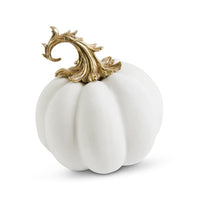 9.5 Inch White Velvet Pumpkin w/Gold Filigree Stem